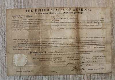 1857 Land Grant James Buchanan President Signed Stephen Hoffner Jackson Missouri - Image 1 of 4
