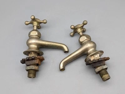 Antique Crane Brass Bath Kitchen Sink Basin Cross Handle Taps March 13, 1923  - Image 1 of 4