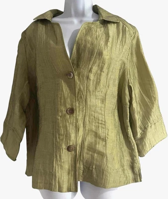 Chaqueta Ligera Jones New York 16 Verde Manga 3/4 Lino Texturizado Arrugado Foto 1 de 4