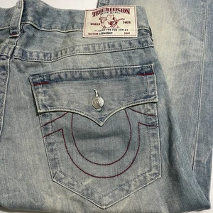 Tasca True Religion con patta dritta punto rosso naturale uomo 36 x 34 nuova con etichetta $ 199 - Foto 1 di 13