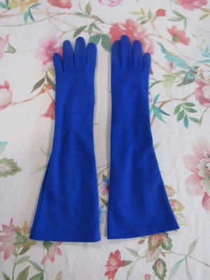 Guantes de codo vintage de nailon azul real/azul zafiro de 15"----talla 6 1/2 Foto 1 de 3
