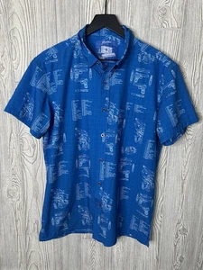 Retro Rifle The Blueprint Camicia All Over Uomo L Blu Stampa Bottoni Elasticizzata - Foto 1 di 8
