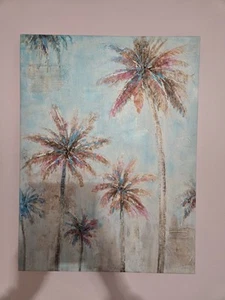 Palm Tree Canvas Wall Art Pink Blue Tan - Picture 1 of 1