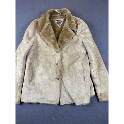 Abrigo de cuero genuino tostado Marvin Richards con forro de piel sintética talla XL Foto 1 de 4