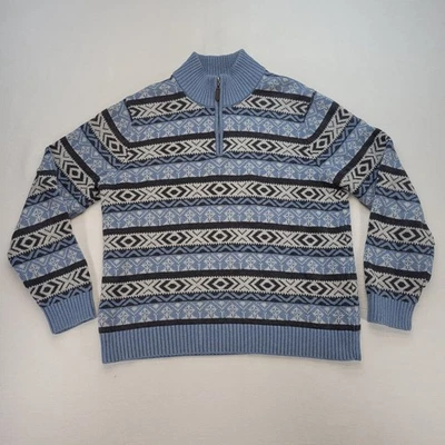 Suéter LL Bean Para Hombres Grande Azul Fair Isle Nórdico 1/4 Cremallera Peso Pesado Vacaciones Foto 1 de 4