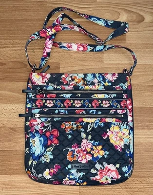VERA BRADLEY Iconic Triple Zip Hipster Crossbody Purse Handbag Cotton Floral - Image 1 of 4