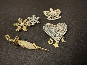 4 Silver Tone & Gold Tone Brooches Pins - Picture 1 of 7