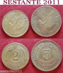 B26 CHILE CILE 2 + 5 CENTESIMOS CENTESIMI 1964 KM# 193 + 190 - Imagen 1 de 1
