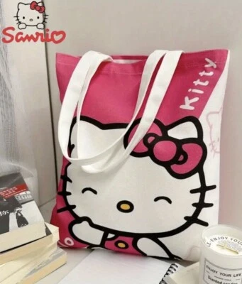 帆布托特包 Hello Kitty 粉色和白色单肩包全新带包装 SANRIO — 第 1/3 张图片