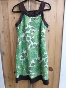 Signature by Robbie Bee Dress Sleeveless Linen Rayon Lined 14 Green Brown Floral - Picture 1 of 9