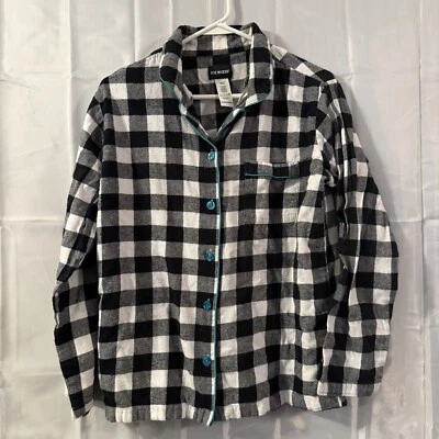 Conjunto de pijama Joe Boxer para mujer negro blanco búfalo franela a cuadros turquesa ribete pijamas Foto 1 de 4