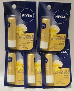 5 PACKS of NIVEA • VANILLA BUTTERCREAM • LIP CARE 0.17 Oz / 4.8 g OLD FORMULA - Picture 1 of 7