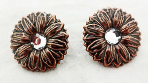 Antiqued Copper Sunflower Conchos Crystal Rhinestone Screw Back Horse Tack Sizes - Picture 1 of 2