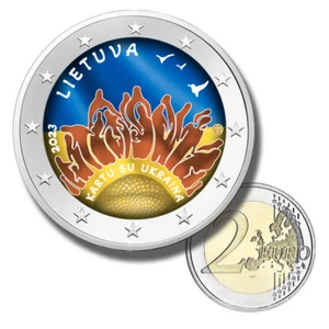 2 Euro Coloured Coin 2023 Lithuania Together with Ukraine €2 Lietuva Ukraina - Picture 1 of 5