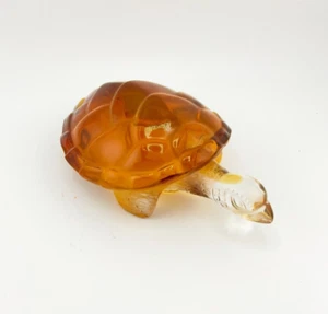 Original Signed LALIQUE French Crystal Glass "Caroline" Amber Turtle Sculpture - Picture 1 of 8