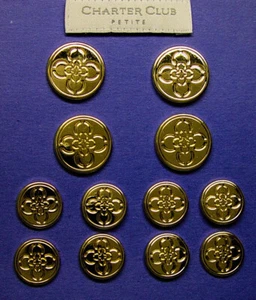 12 CHARTER CLUB SIGNATURE LOGO GOLD TONE SOLID METAL BUTTONS GOOD USED CONDITION - Picture 1 of 10