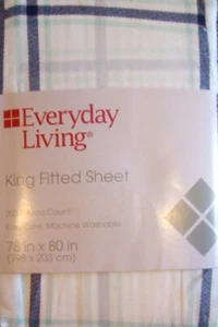 Everyday Living 200 Thread Count Fitted Sheet - King Jasper Plaid - Picture 1 of 5