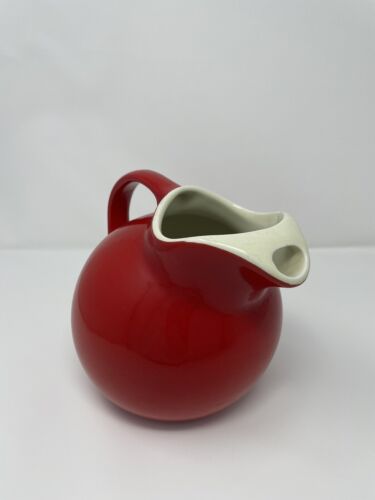 Vintage Hall Pottery Tilt Ball Pitcher, Red 7 " Vintage with Ice Guard Lip