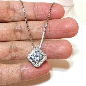 Women's Rhinestone Pendant Necklace Brass Plated Silver Jewelry - Picture 1 of 7