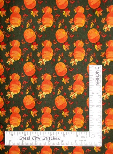 Autumn Fall Pumpkins Thanksgiving Leaves Acorns Cotton Fabric Santee By ...