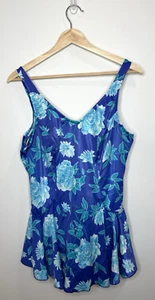 Abito costume da bagno vintage Maxine of Hollywood 20W made in USA blu gonna floreale reggiseno - Foto 1 di 10