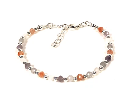 "Brazalete genuino 100 % plata de ley 925 y piedras preciosas mixtas - tamaño 6,5 - 7,5""" Foto 1 de 4