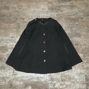 H&M Black Belted Cape Coat, Upper Thigh Length, Button Front, Pockets, Sz M, EUC - Picture 1 of 19