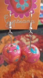 Funky Bobble Earrings - Pink Yellow Dot - Bild 1 von 1