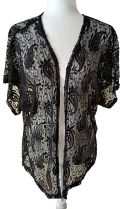 Corvic Open Front Damen S schwarz Paisley Spitze Whimsy Goth transparent Kurzarm - Bild 1 von 12