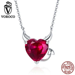 Collar Colgante Diablo Plata Esterlina Voroco S925 Gema Roja Dije Cadena Joyería - Imagen 1 de 12