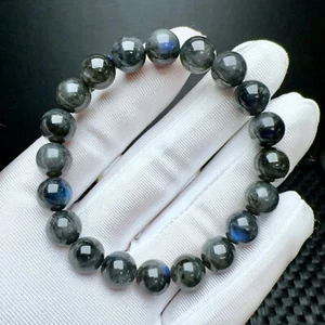 9.5mm Natural Labradorite Blue Light Gemstone Round Beads Bracelet AAAAA - Picture 1 of 6