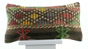 Kilim Pillow Cover 8x16 in Handmade Turkish Traditional Ottoman Boho Lumbar E726 - Picture 1 of 4