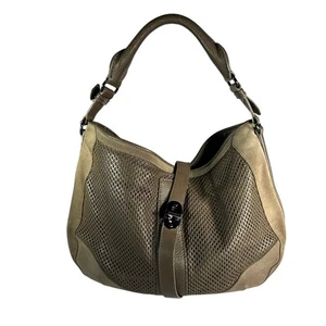 BURBERRY Bartow Perforated Suede & Leather Hobo Gray Khaki Carryall Shoulder Bag - Picture 1 of 18