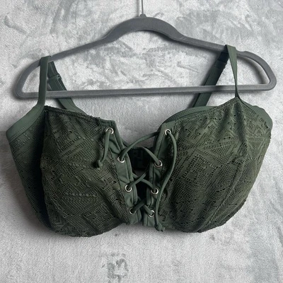 Curvy Kate 泳衣比基尼上衣尺寸 34HH Green Rush Plunge 钢圈衬垫 — 第 1/4 张图片