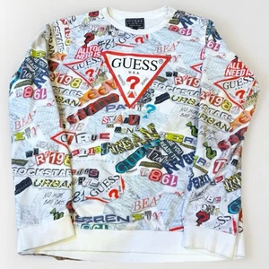 GUESS Boys Sweatshirt Size 14 All Over Print Magazine Triangle Logo - Picture 1 of 4