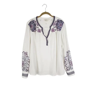 FatFace bestickt Boho Bauern Top weiß lila Blumen Langarm Damen 14 - Bild 1 von 10