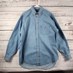Vintage Ralph Lauren Big Shirt M Rot Pony Logo Denim Langarm Tasche Baumwolle - Bild 1 von 7