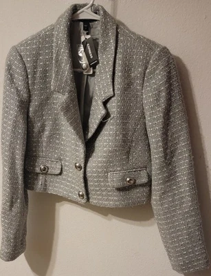 Blazer Express Verde Salvia Tweed Lentejuelas Preppy Clásico Oficina Recortado Talla S Nuevo con Etiquetas Foto 1 de 4