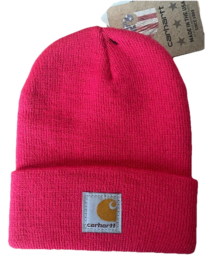 CARHARTT Gorro Rosa Frambuesa | Gorra Tejida Niño Pequeño | 100% Auténtico NUEVO Foto 1 de 2