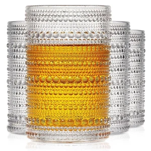 OPAYLY hobnail drinking glasses Highball Glasses Set of 4 12oZ Embossed Vinta... - Picture 1 of 7