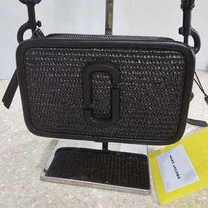 Mark Jacobs Calfskin Straw Small The Woven Snapshot Camera Bag Black NWT - Picture 1 of 14