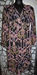 THALIA SODI BLACK/PINK PAISLEY PRINT V-NECK BOHEMIAN DRESS ( SZ: LRG) - Picture 1 of 8