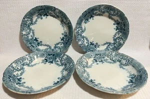 4-Antik Wood & Sons-ENG.”GLENWOOD”-weiß/türkisblau geblümt-7,5”flache Suppenschalen - Bild 1 von 18