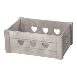 Deko Holzkiste grau 29 cm Kiste Aufbewahrungskiste Herzen Holzbox Dekokiste  - Bild 1 von 6