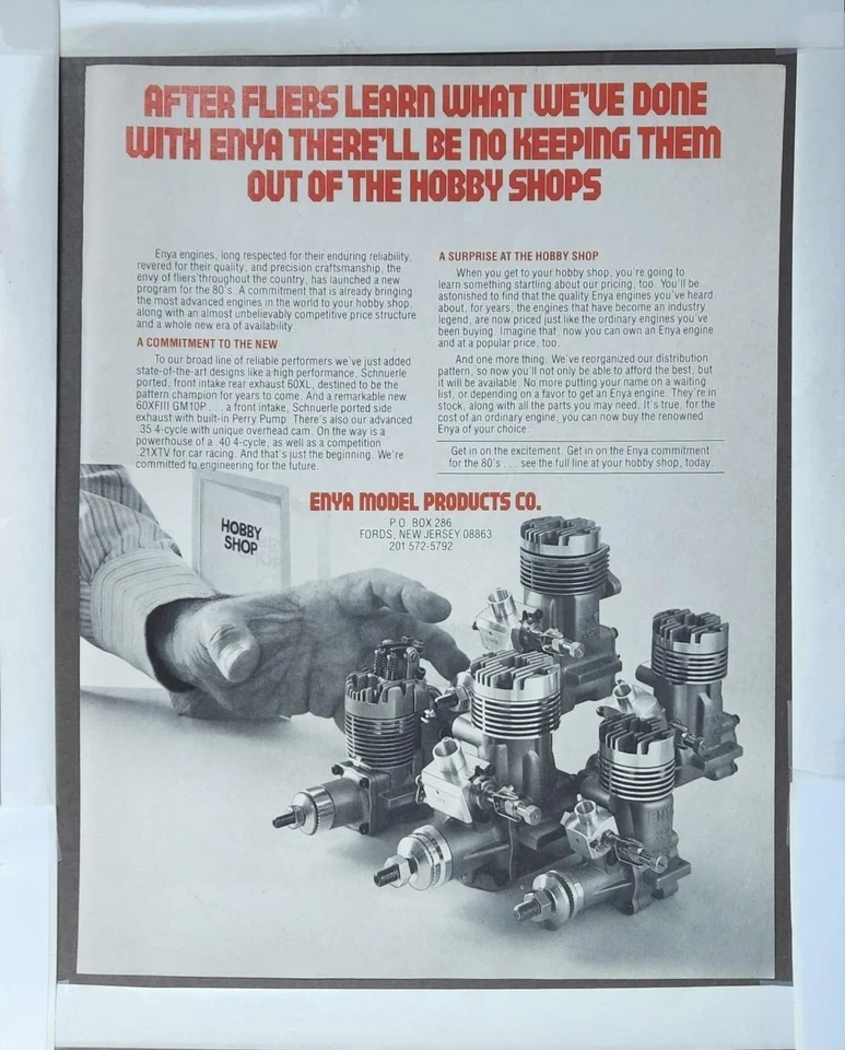 Enya RC .40 4 Cycle Engine Vintage Print Ad Wall Art Decor  - Image 1 of 1