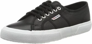 Superga 2750 Efglu Black White Womens Leather Trainers - Picture 1 of 8