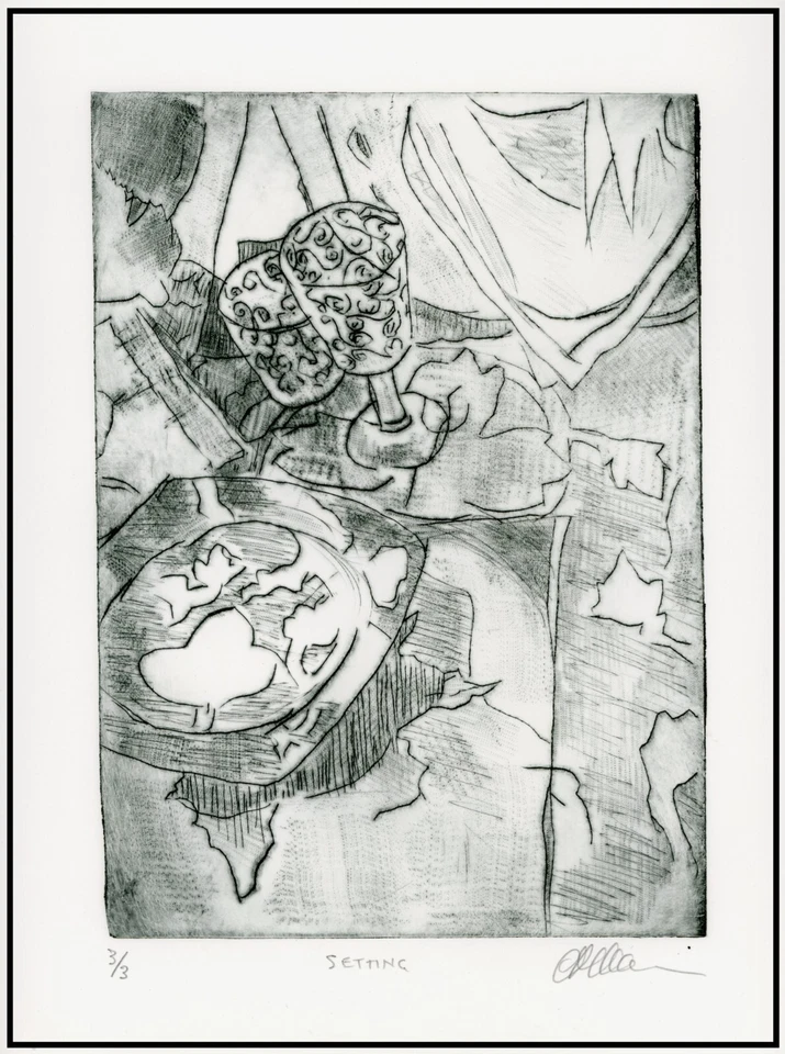 NATURALEZA MUERTA; COPAS DE VINO Y HOJAS DE UVA Original Expresionista GRABADO Firmado Foto 1 de 1