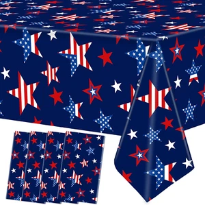 4 Pcs Patriotic Plastic Tablecloth Red White Blue Star Disposable Table Covers 5 - Picture 1 of 12