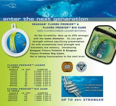 CARRETE DE 25 YARDAS SEAGUAR PREMIER 100% FLUOROCARBONO LÍDER DE PESCA DE AGUA SALADA Foto 1 de 2