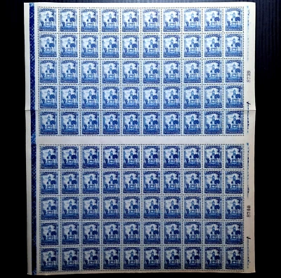 Hoja completa de 100 estampillas de arquitectura MNH México 1934 - 20 centavos Foto 1 de 4